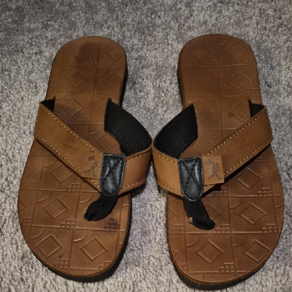 Baseballism Leather Scorebook Print Flip Flops Sandals